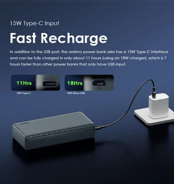 پاور بانک 15W اورایمو با ظرفیت 30000mAh مدل Powerbox 300 lit