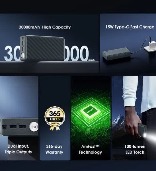 پاور بانک 15W اورایمو با ظرفیت 30000mAh مدل Powerbox 300 lit