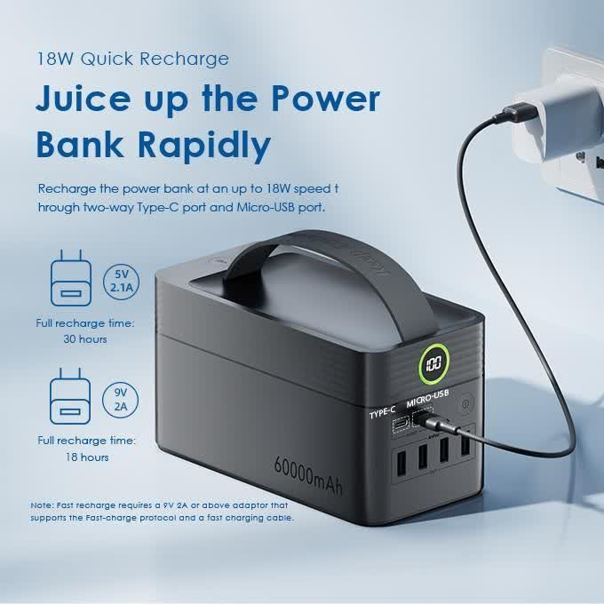 پاوربانک 22.5W اورایمو با ظرفیت 60000 mAh مدل Orimo Powerbox600