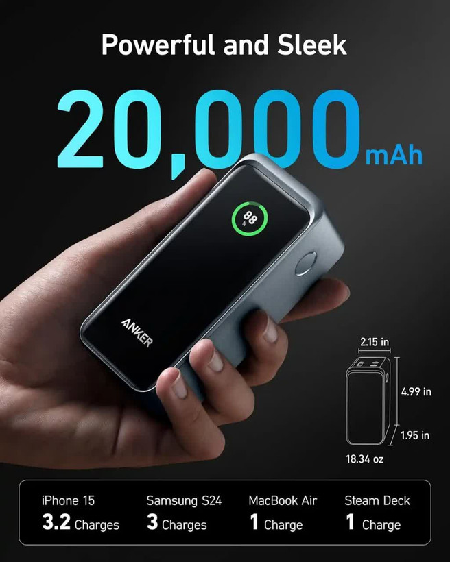 پاوربانک انکر مدل وات 130 میلی امپر Anker Prime Power Bank 12000 _ A1335_12000