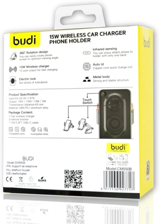 پایه نگهدارنده و شارژر بی سیم موبایل بودی مدل Budi CM550B