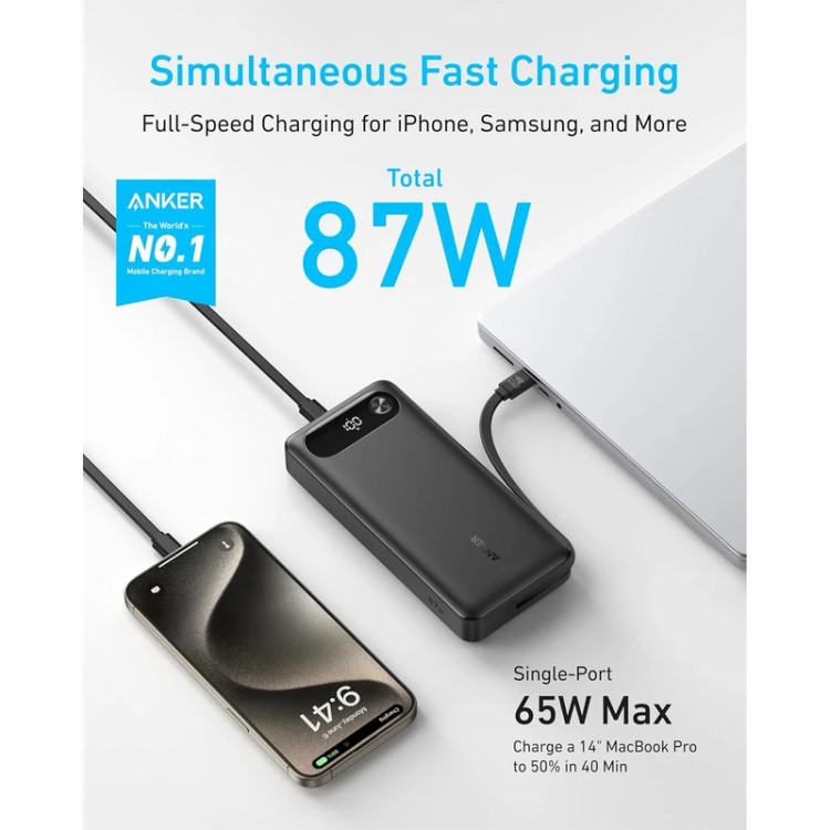 پاوربانک ۲۰۰۰۰ میلی آمپر انکر Anker Max Fast Charging 87W Power Bank مدل A1383