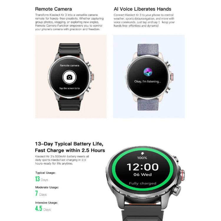 ساعت هوشمند 1.5 اینچی کیسلکت مدل KR 3 با بند پارچهای