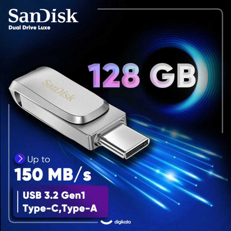 فلش مموری سن دیسک مدل Ultra Dual Drive Luxe ظرفیت 128 گیگابایت